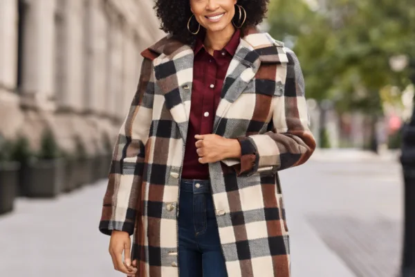 Time and Tru's Brushed Twill Plaid Coat: The Perfect Blend of Style and Warmth